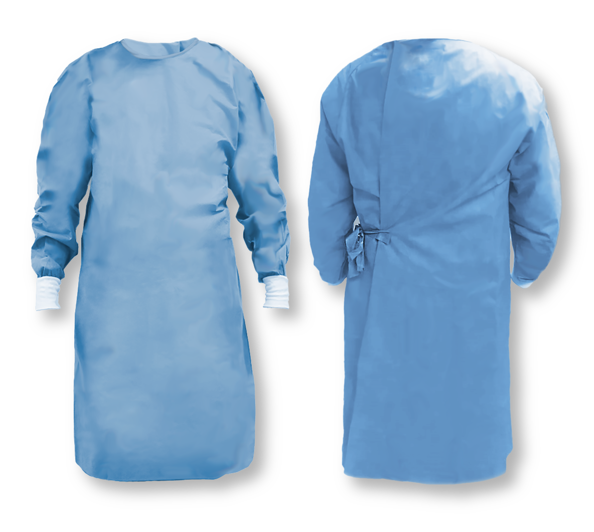 Bata desechable para cirujano reforzada en mangas y pecho azul